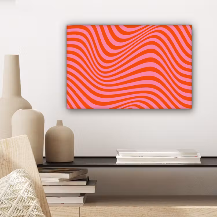 Canvas schilderij - Golvend patroon - Rood - Roze - Lijnen — 5