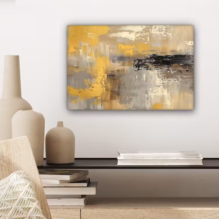 Canvas schilderij - Abstract - Geel - Modern - Beige — 5