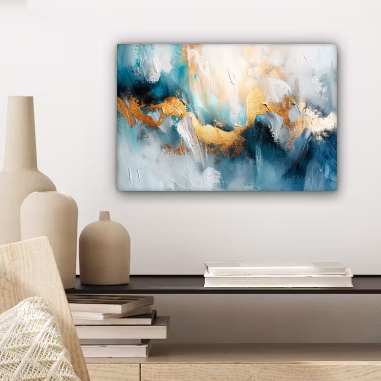 Canvas schilderij - Abstract - Kunst - Gold - Blauw — 5