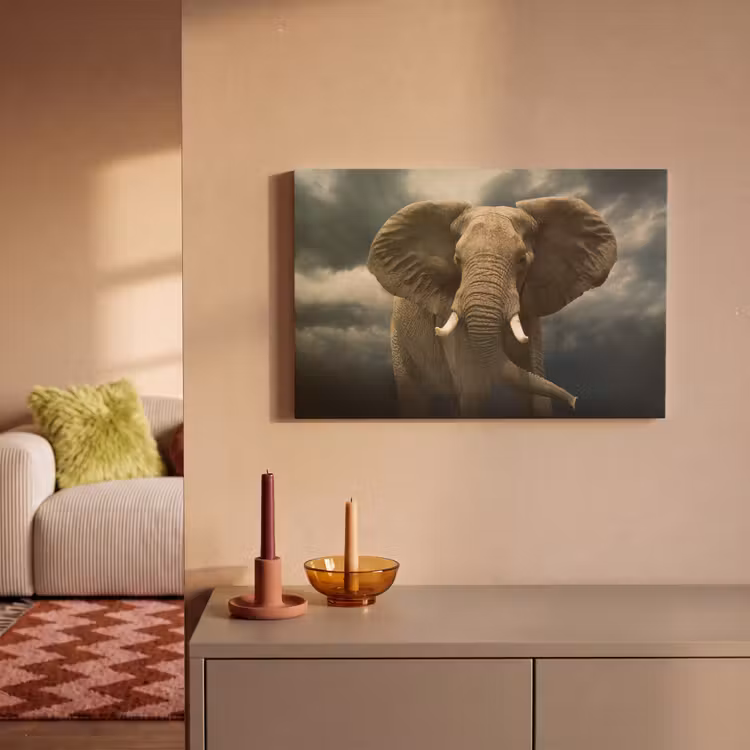 Canvas schilderij - Afrikaanse olifant tegen de donkere wolken — 2