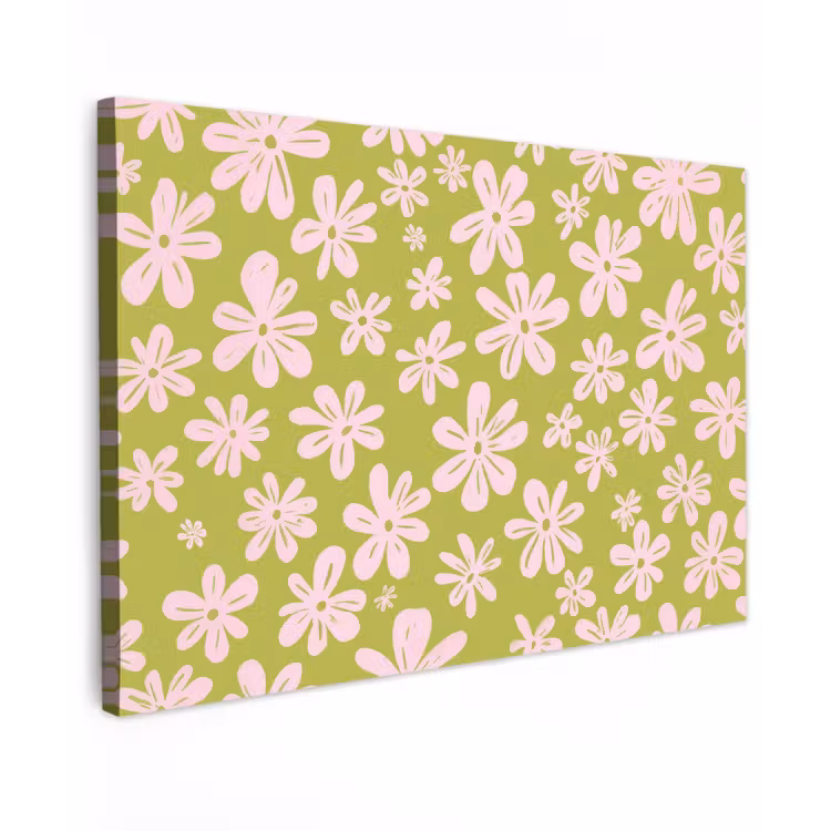 Canvas schilderij - Bloemen - Roze - Getekend - Patroon — 1