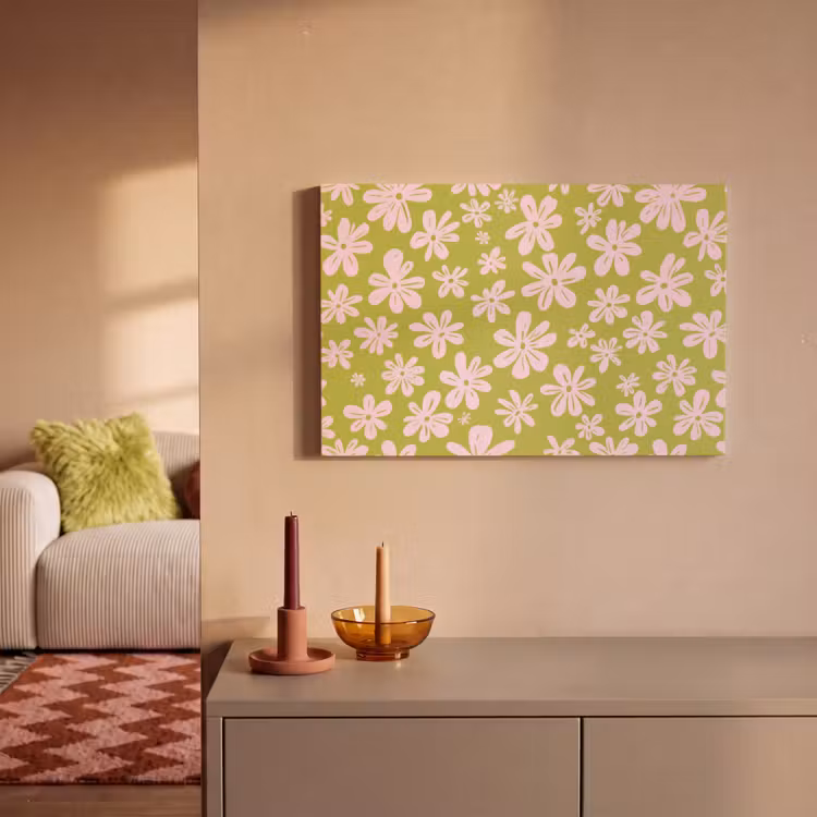 Canvas schilderij - Bloemen - Roze - Getekend - Patroon — 2