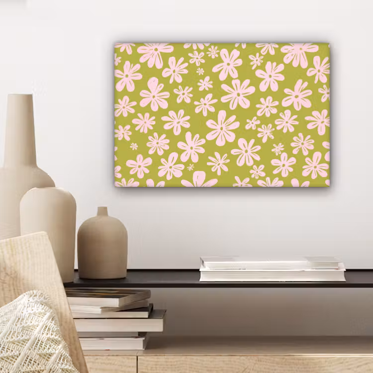 Canvas schilderij - Bloemen - Roze - Getekend - Patroon — 5