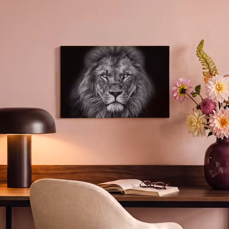 Canvas schilderij - Dieren - Leeuw - Zwart - Wit - Portret — 4