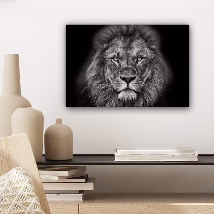 Canvas schilderij - Dieren - Leeuw - Zwart - Wit - Portret — 5