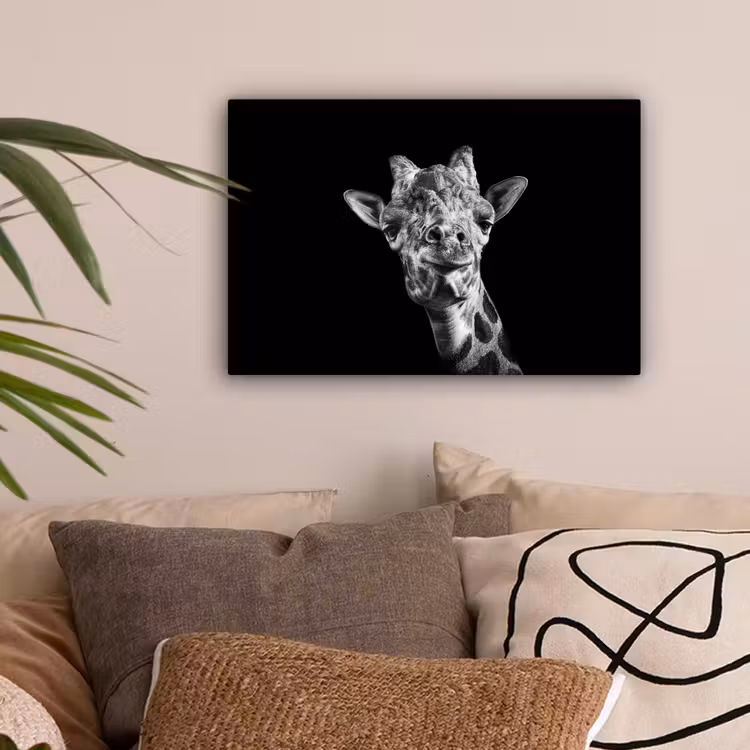 Canvas schilderij - Giraffe - Dier - Zwart - Wit — 2