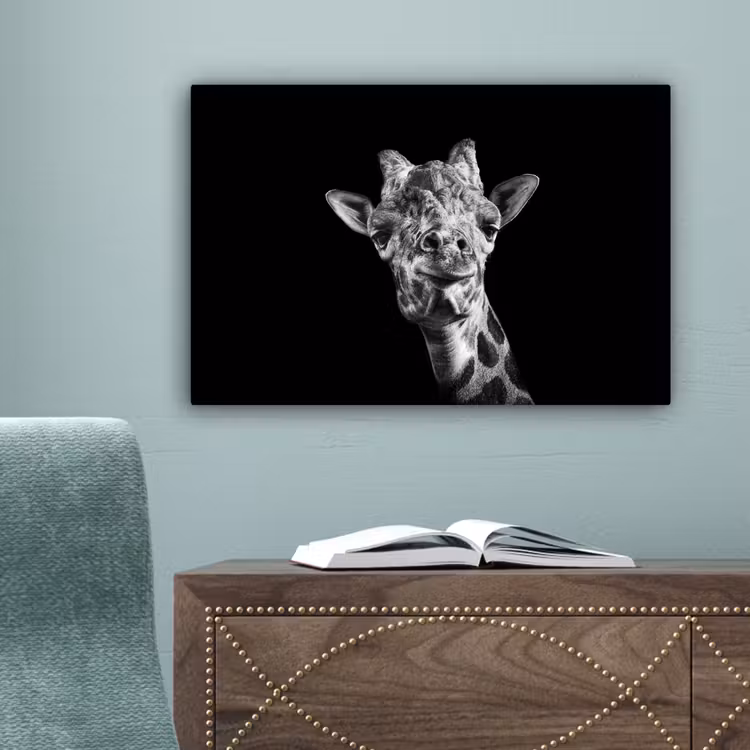Canvas schilderij - Giraffe - Dier - Zwart - Wit — 4