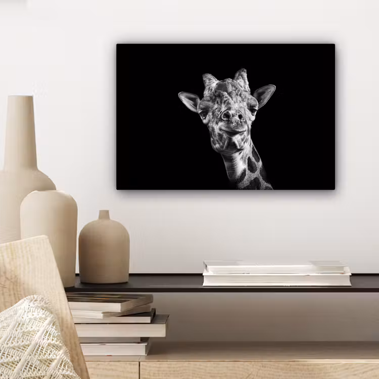 Canvas schilderij - Giraffe - Dier - Zwart - Wit — 5