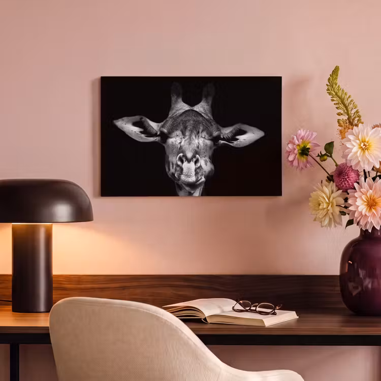 Canvas schilderij - Giraffe - Portret - Dieren - Zwart - Wit — 4