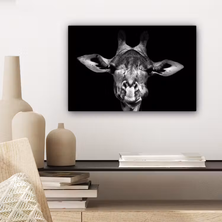 Canvas schilderij - Giraffe - Portret - Dieren - Zwart - Wit — 5