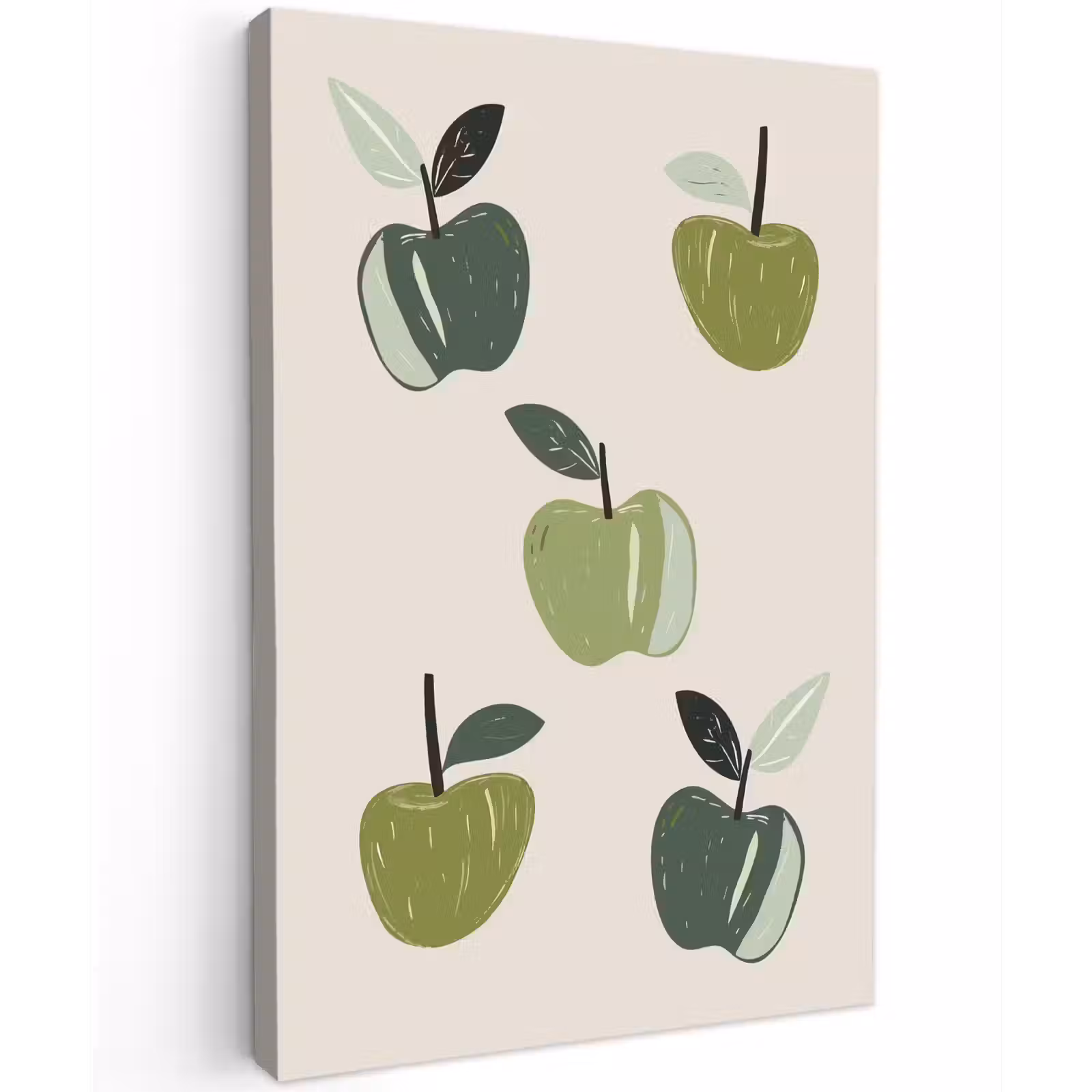 Canvas schilderij - Appels - Groen - Illustratie - Bladeren — 1