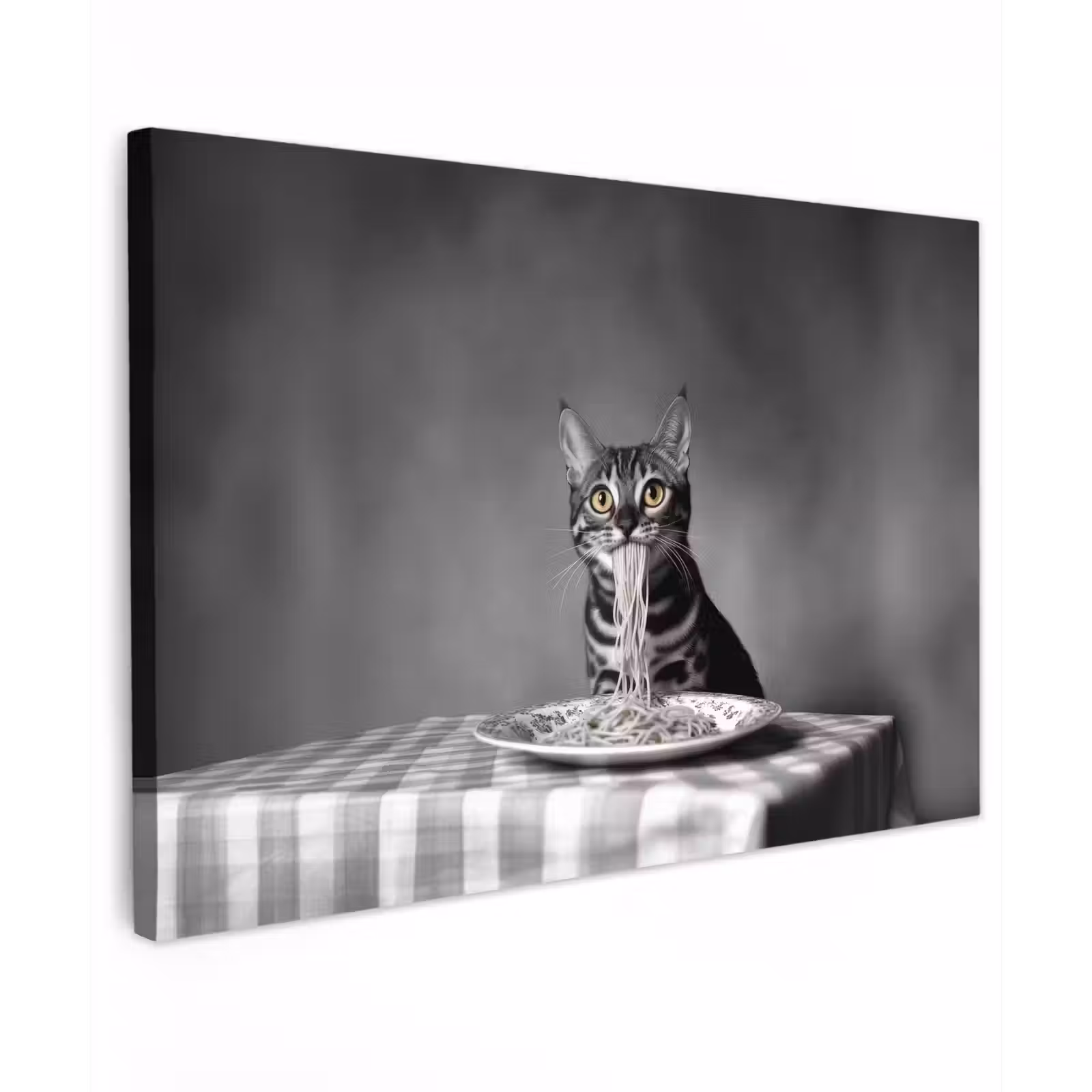 Canvas schilderij - Bengaal - Kat - Tafelkleed - Zwart - Wit - Dier — 1