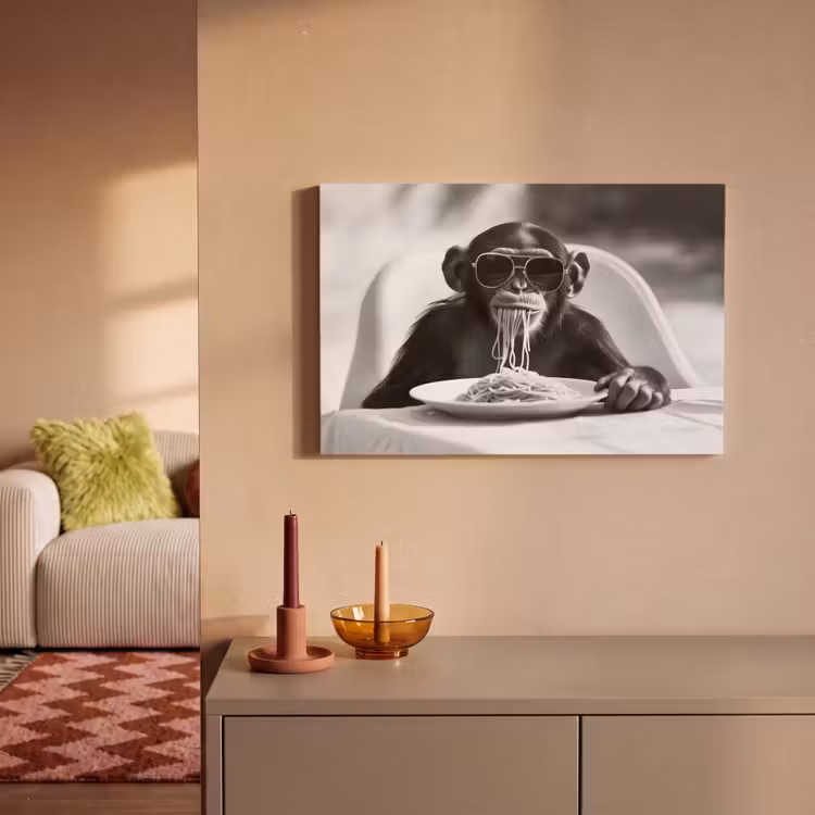 Canvas schilderij - Aap - Spaghetti - Zonnebril - Zwart wit - Cool - Dier — 2