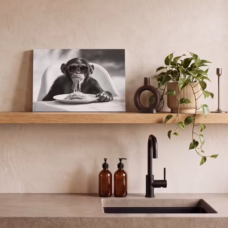 Canvas schilderij - Aap - Spaghetti - Zonnebril - Zwart wit - Cool - Dier — 3
