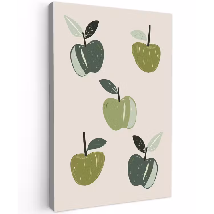 Canvas schilderij - Appels - Groen - Illustratie - Bladeren — 1