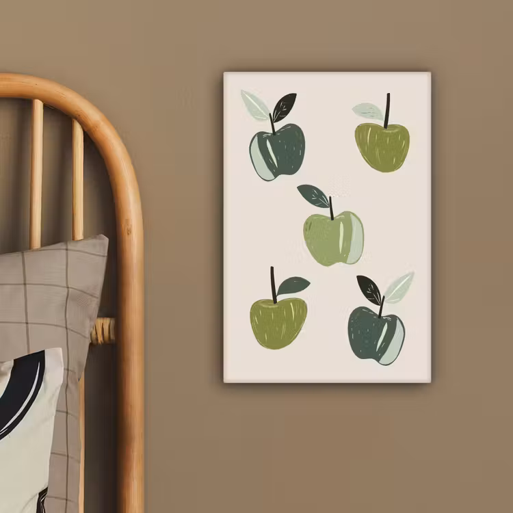 Canvas schilderij - Appels - Groen - Illustratie - Bladeren — 3