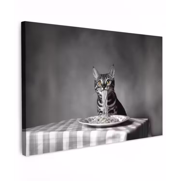 Canvas schilderij - Bengaal - Kat - Tafelkleed - Zwart - Wit - Dier — 1