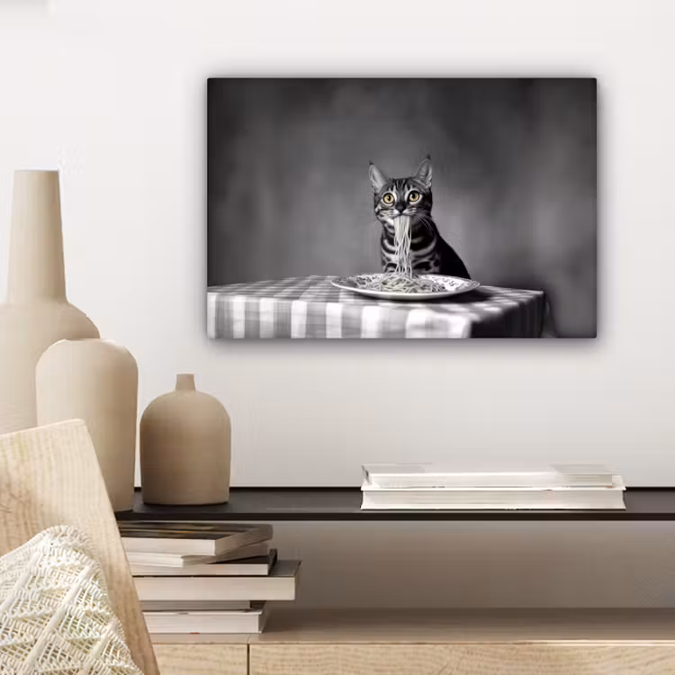 Canvas schilderij - Bengaal - Kat - Tafelkleed - Zwart - Wit - Dier — 5