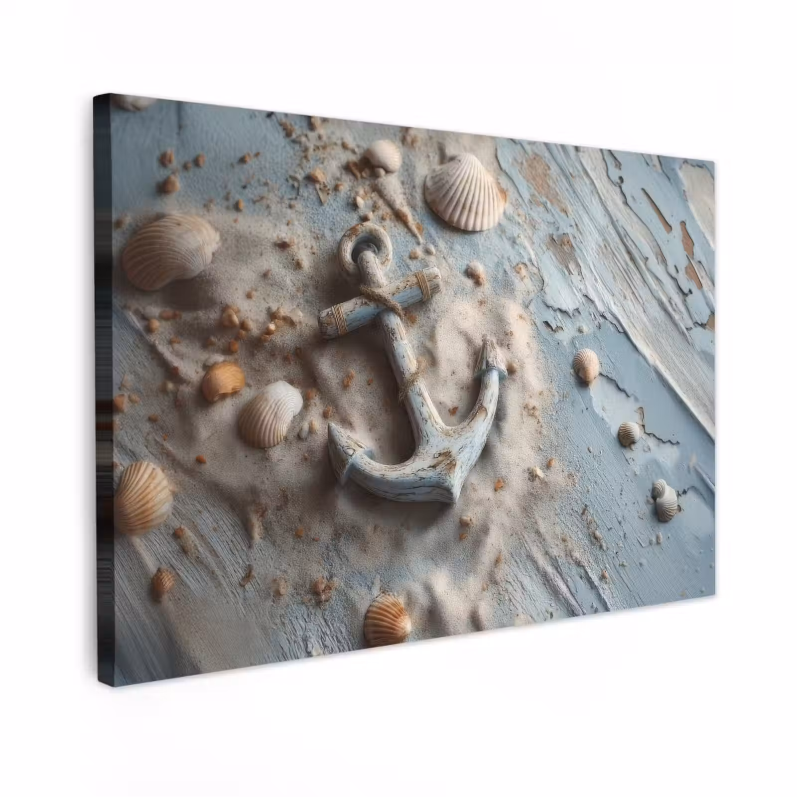 Canvas schilderij - Anker - Hout - Schelpen - Zand — 1