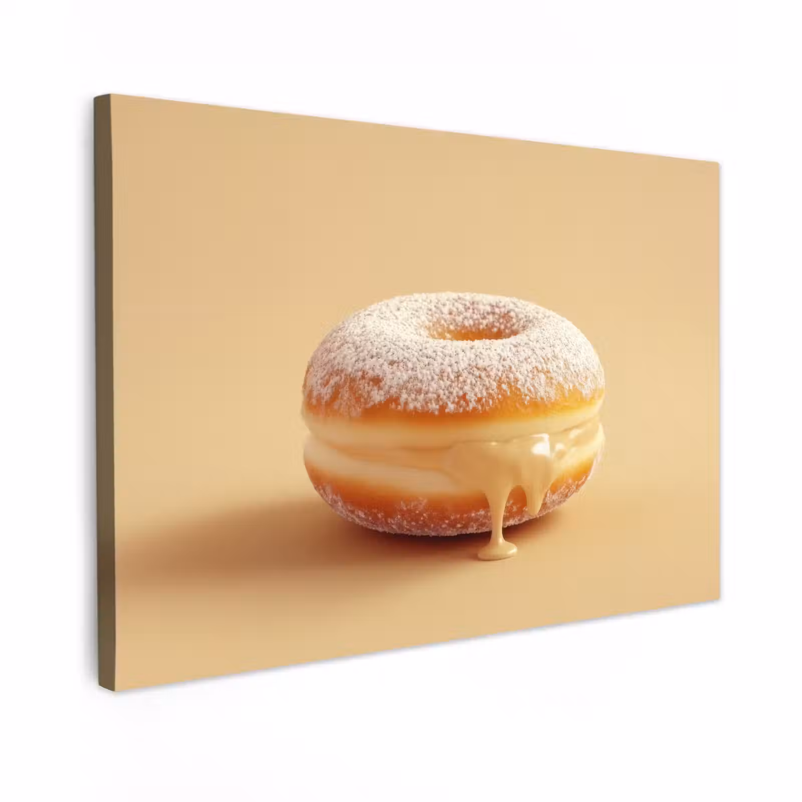 Canvas schilderij - Donut - Romig - Poedersuiker - Beige — 1
