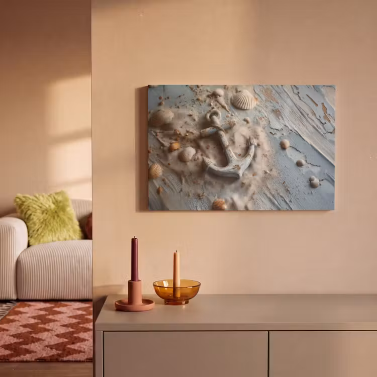 Canvas schilderij - Anker - Hout - Schelpen - Zand — 2