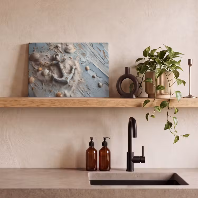 Canvas schilderij - Anker - Hout - Schelpen - Zand — 3