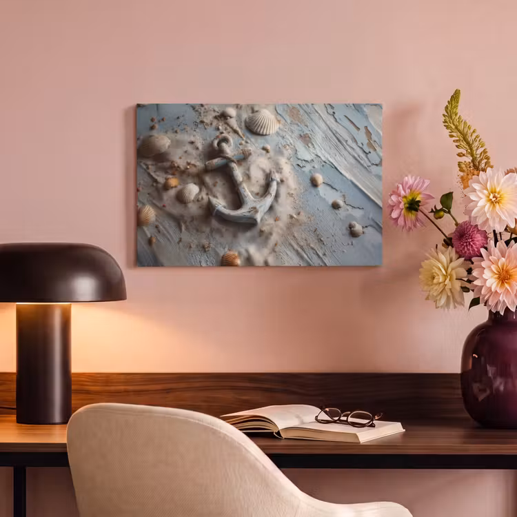 Canvas schilderij - Anker - Hout - Schelpen - Zand — 4