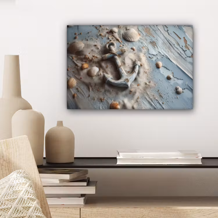 Canvas schilderij - Anker - Hout - Schelpen - Zand — 5