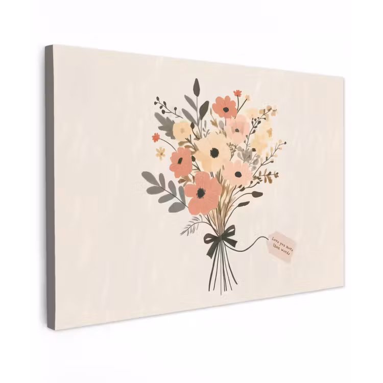 Canvas schilderij - Bloemen - Quote - Beige - Lint — 1