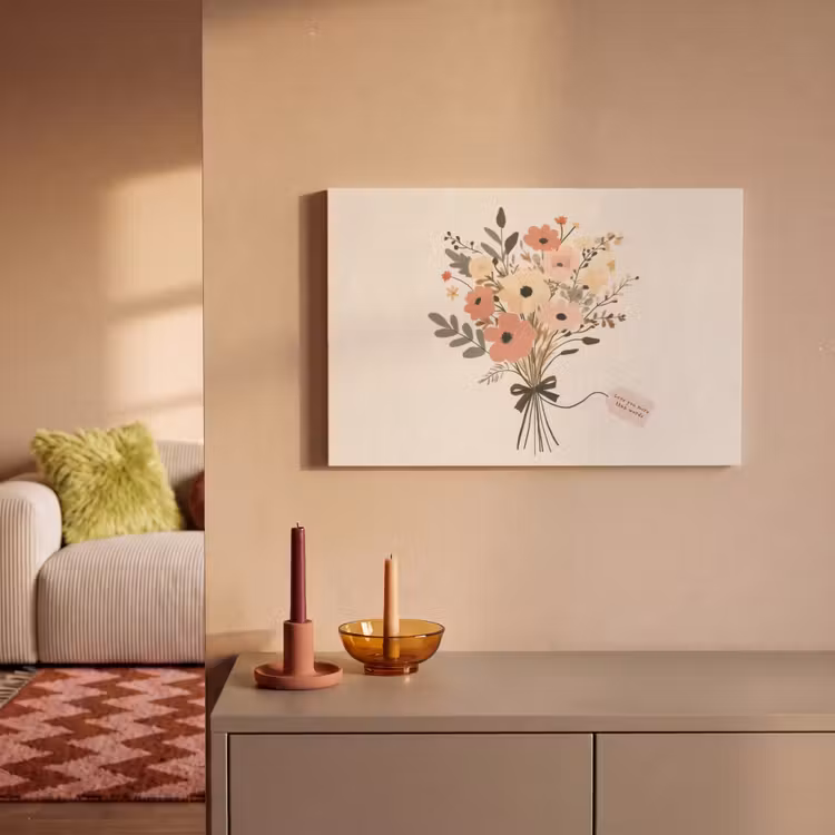 Canvas schilderij - Bloemen - Quote - Beige - Lint — 2
