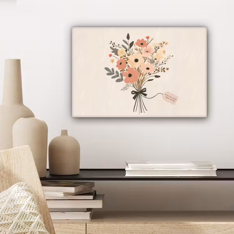 Canvas schilderij - Bloemen - Quote - Beige - Lint — 5