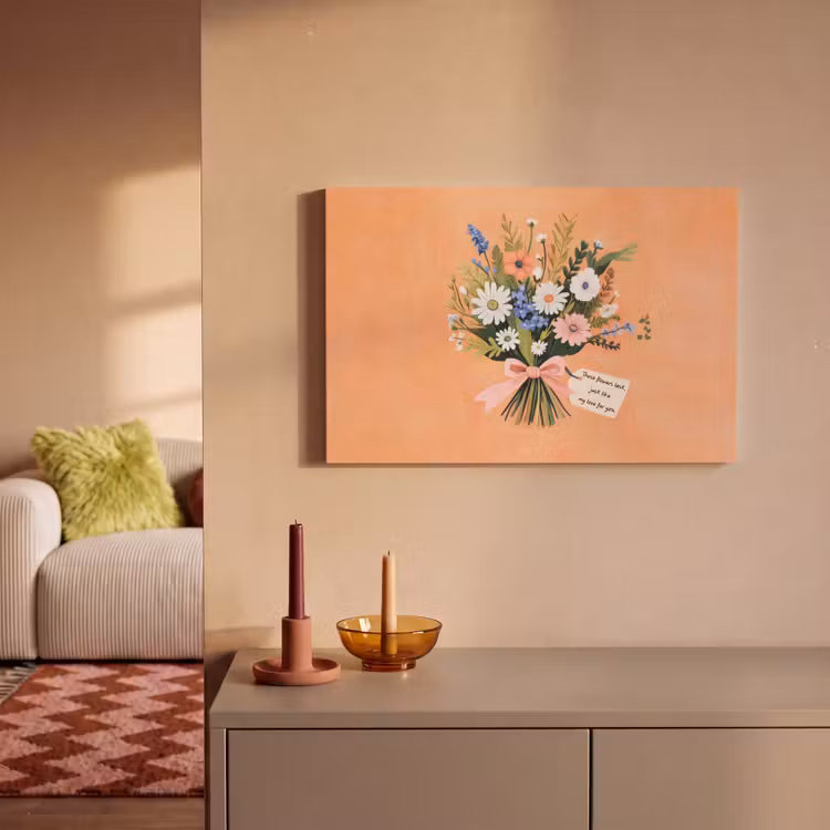 Canvas schilderij - Boeket - Strikje - Quote — 2