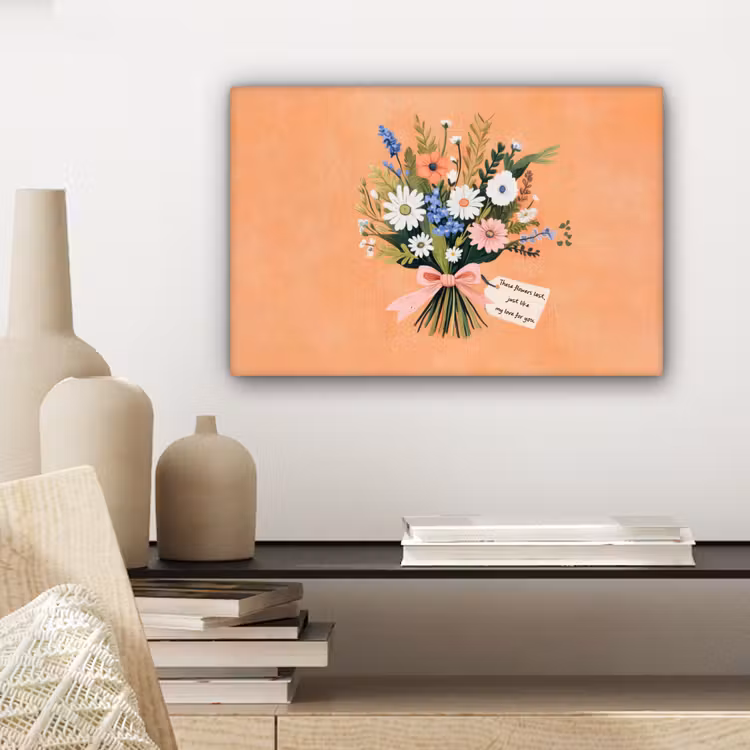 Canvas schilderij - Boeket - Strikje - Quote — 5