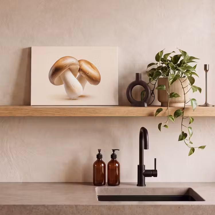 Canvas schilderij - Champignons - Zacht - Beige — 3