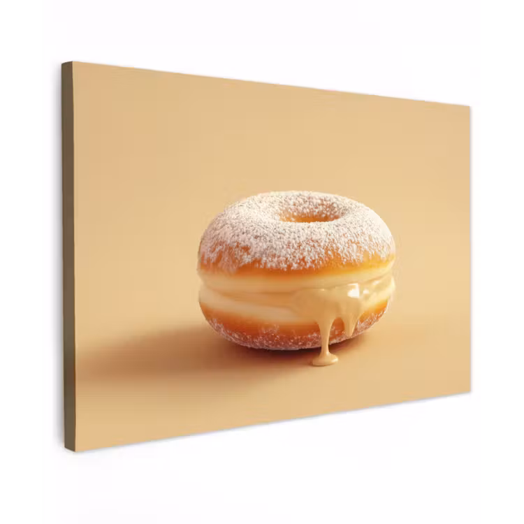 Canvas schilderij - Donut - Romig - Poedersuiker - Beige — 1