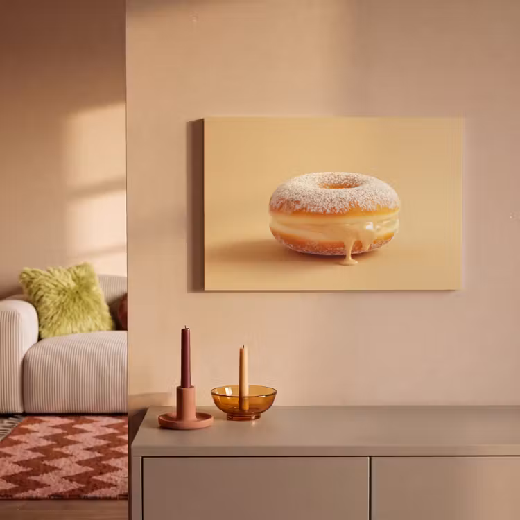 Canvas schilderij - Donut - Romig - Poedersuiker - Beige — 2