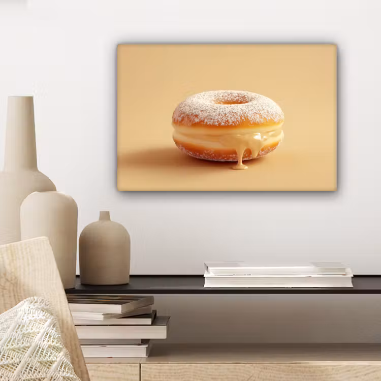 Canvas schilderij - Donut - Romig - Poedersuiker - Beige — 5