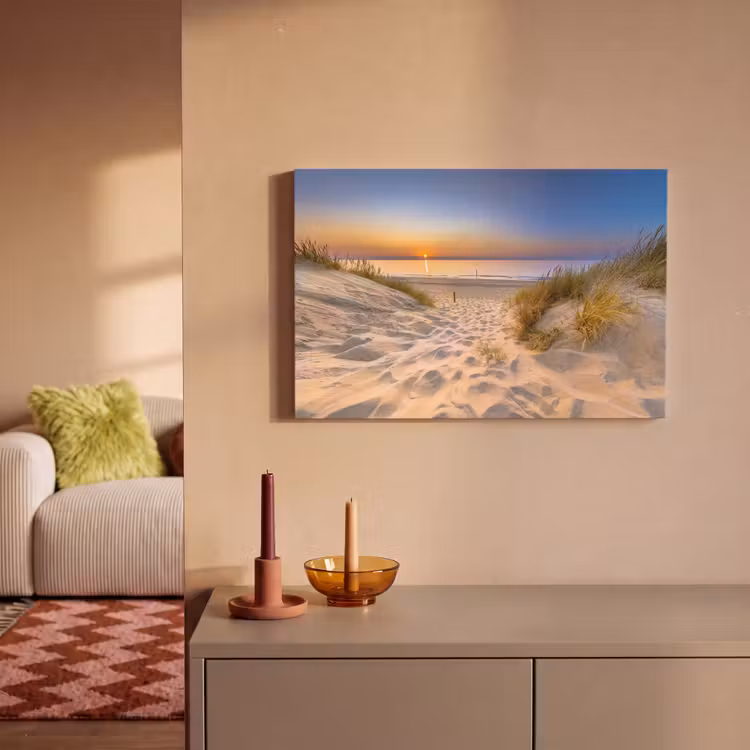 Canvas schilderij - Duin - Zonsondergang - Horizon - Strand - Gras — 2