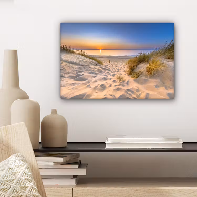 Canvas schilderij - Duin - Zonsondergang - Horizon - Strand - Gras — 5