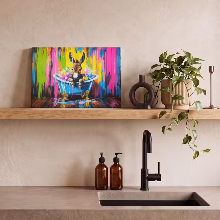 Canvas schilderij - Ezel - Badkuip - Roze - Schuim — 3