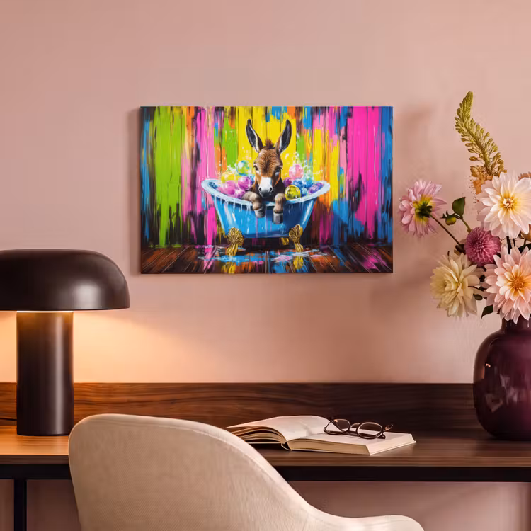 Canvas schilderij - Ezel - Badkuip - Roze - Schuim — 4