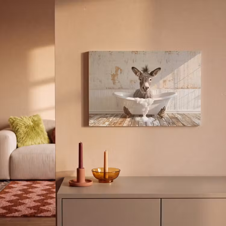 Canvas schilderij - Ezel - Dieren - Badkuip - Schuim — 2