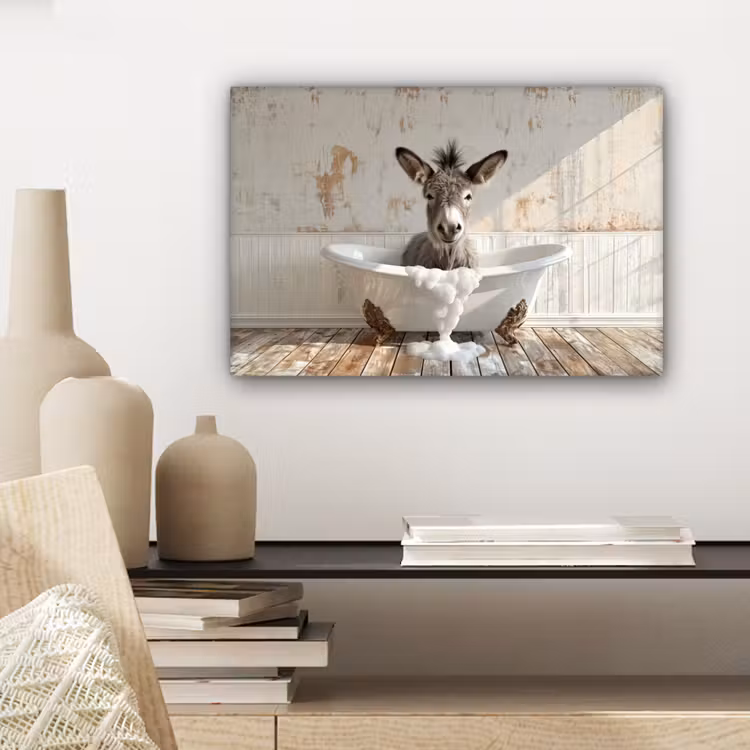 Canvas schilderij - Ezel - Dieren - Badkuip - Schuim — 5