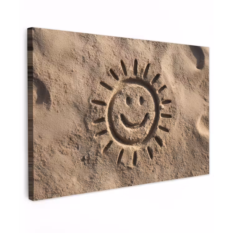 Canvas schilderij - Gezichtje - Zon - Zand - Getekend — 1