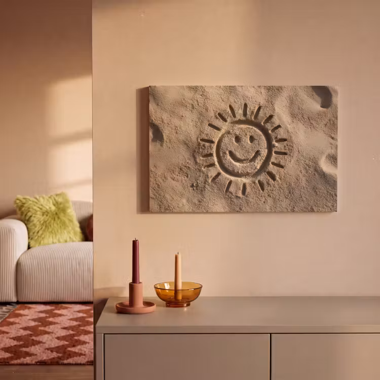 Canvas schilderij - Gezichtje - Zon - Zand - Getekend — 2