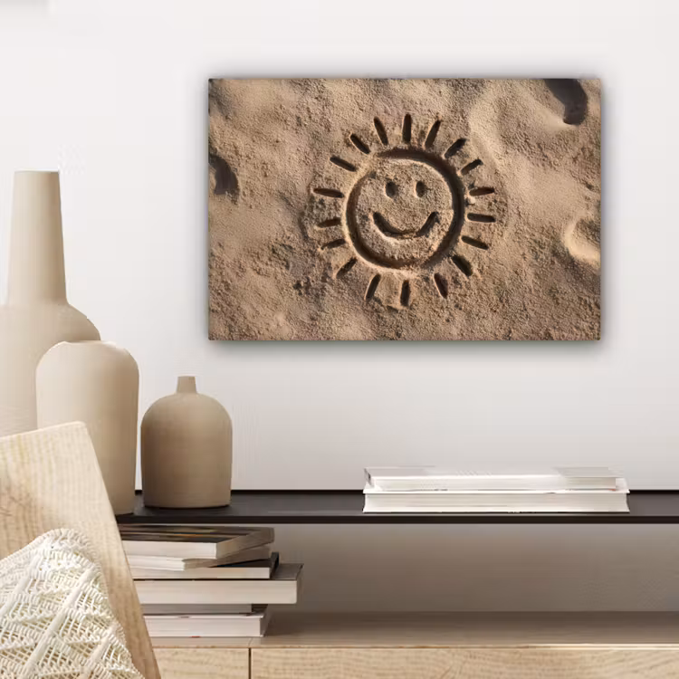 Canvas schilderij - Gezichtje - Zon - Zand - Getekend — 5
