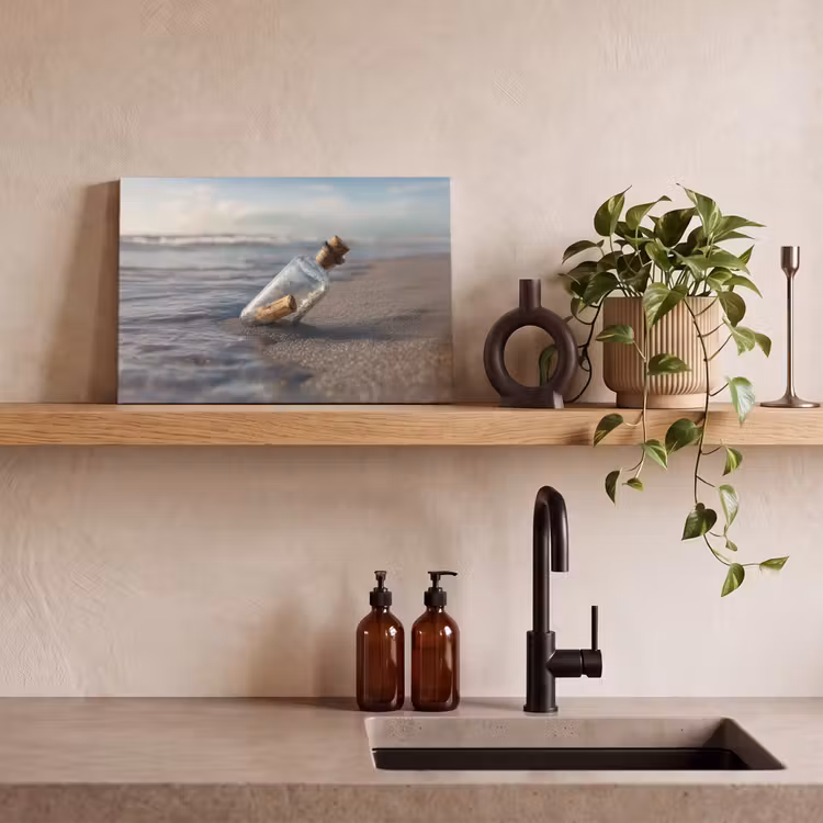 Canvas schilderij - Glazenfles - Post - Zee - Zand — 3