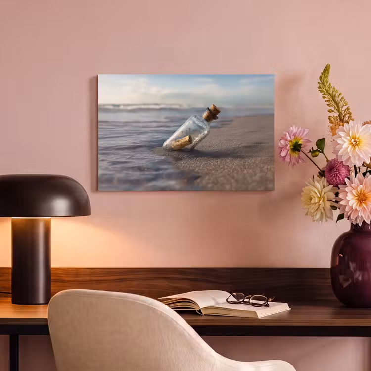 Canvas schilderij - Glazenfles - Post - Zee - Zand — 4