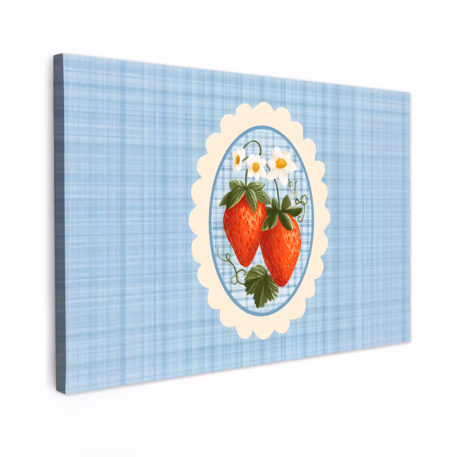 Canvas schilderij - Aardbeien - Lijst - Rood - Geruit — 1