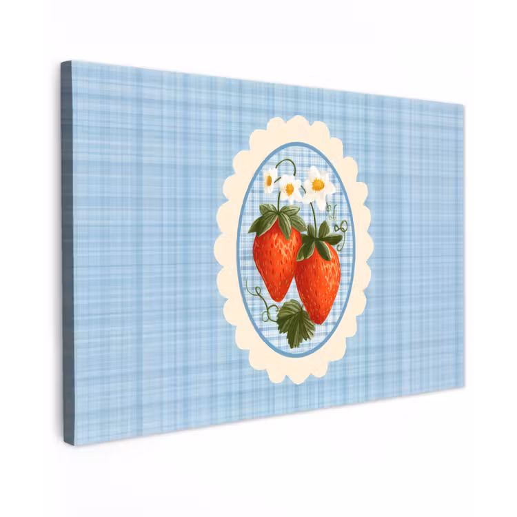 Canvas schilderij - Aardbeien - Lijst - Rood - Geruit — 1